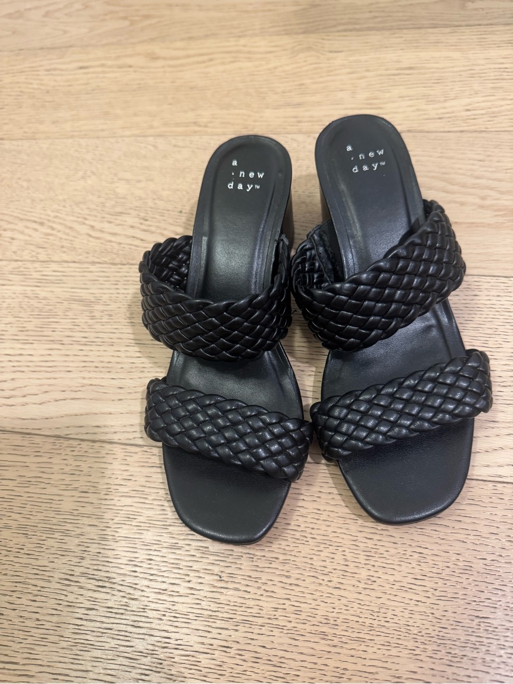 a new day Black Braided Double-Strap Slide Mules